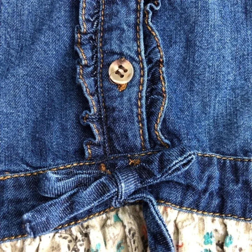 Mayoral dress long sleeve‎ denim with floral corduroy skirt size 9 months